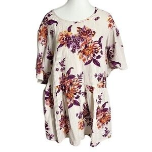 Terra & Sky White with Purple and Orange Floral Peasant Style Top